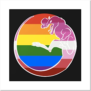 Gay / Lesbian Pride Dilophosaurus T-Shirt White Outline Posters and Art